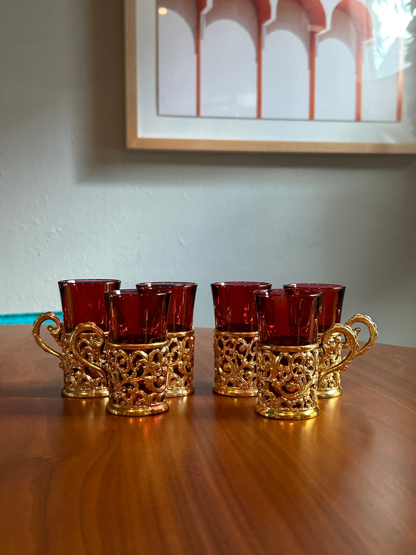 Soviet Ruby Red and Gold Filigree Tea Glass