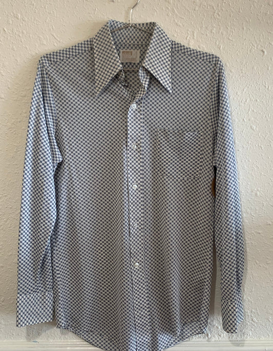 Montgomery Ward Blue Diamond Print LS Shirt