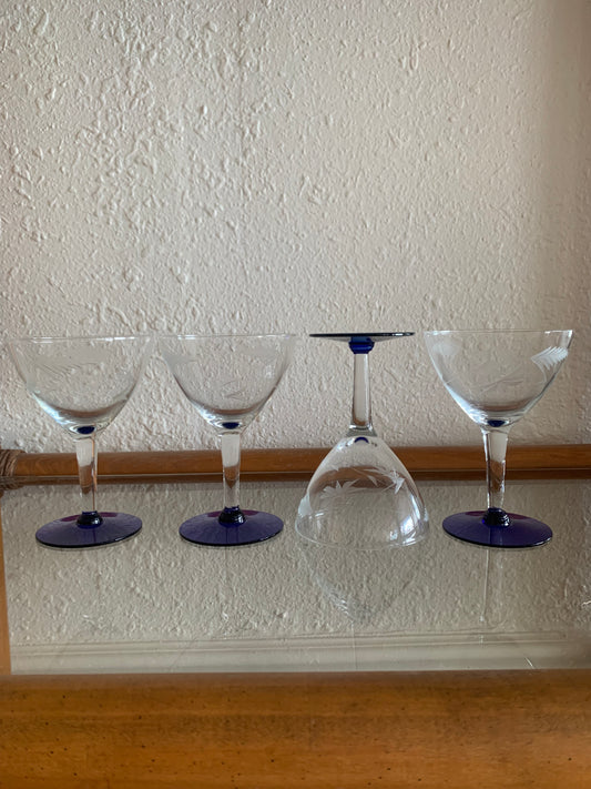 Clear Etched with Blue Base Champagne Coupe