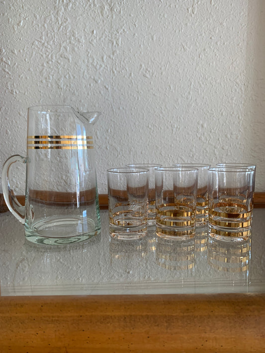 Gold Accent Pitcher and Glass Set