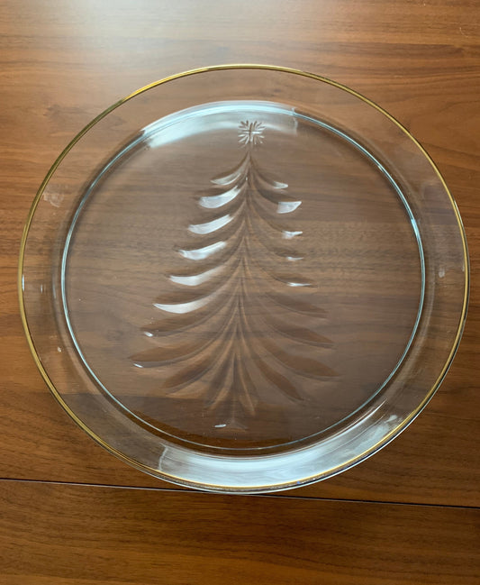 Gold Rimmed Clear Christmas Tree Platter