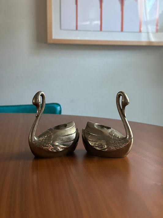 Silver Plated Swan Candlesticks
