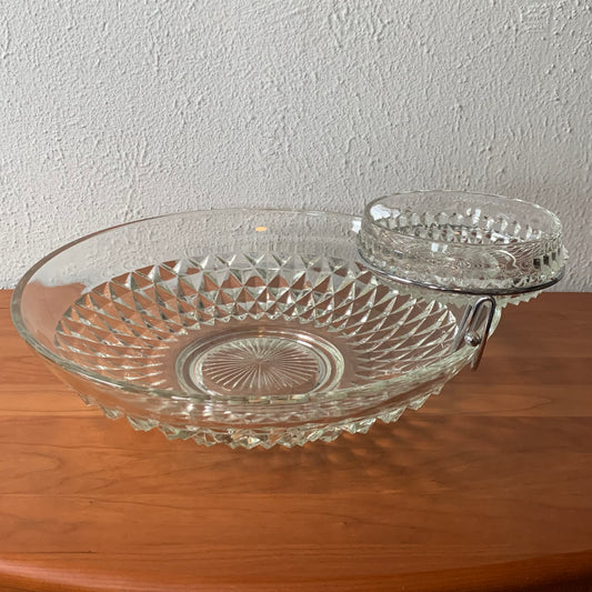 Clear Cut Glass Chip and Dip Bowl Set