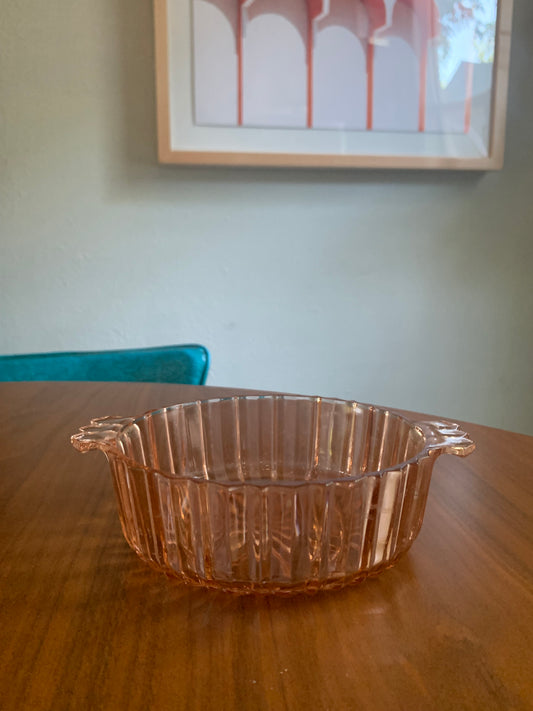 Pale Pink Depression Glass Bowl with 2 Handles