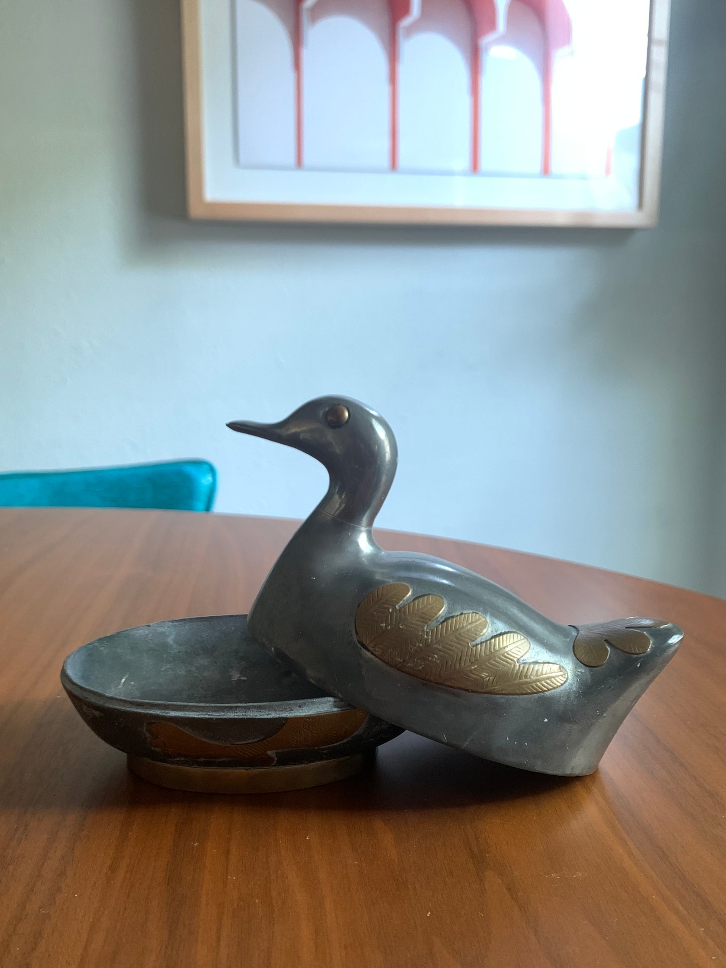 Pewter and Brass Duck Trinket Box