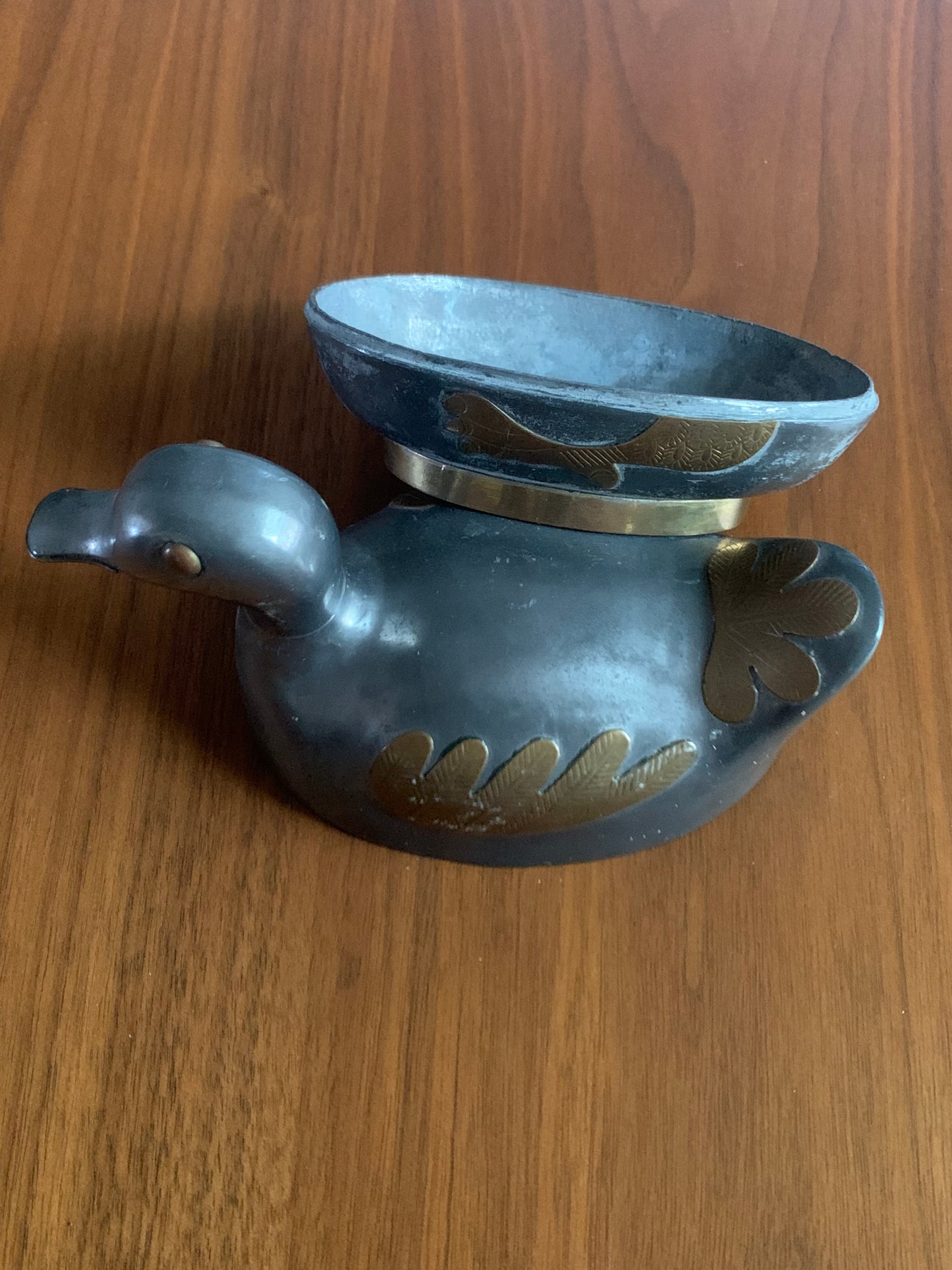 Pewter and Brass Duck Trinket Box