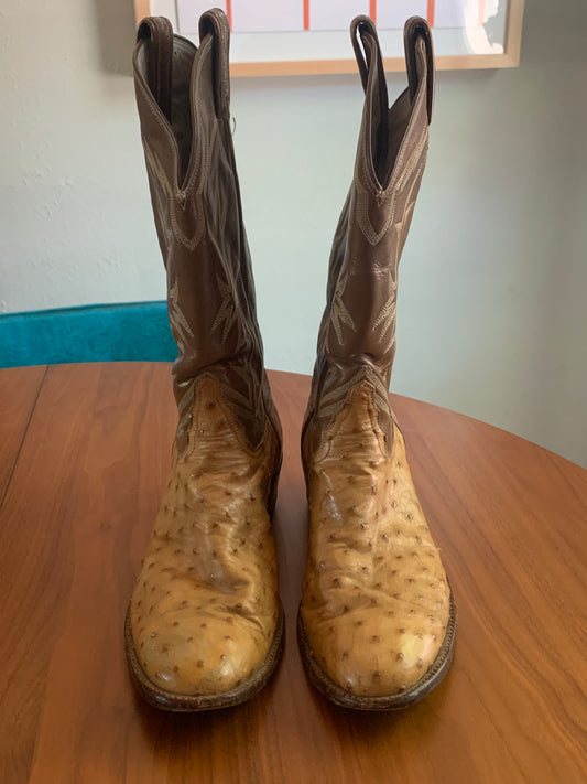 Tony Lama Camel Ostrich Boot, Size 9.5 Mens