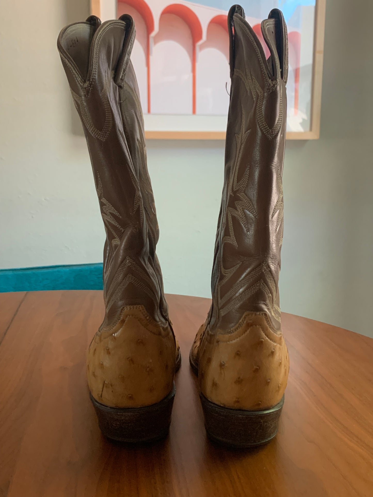 Tony Lama Camel Ostrich Boot, Size 9.5 Mens