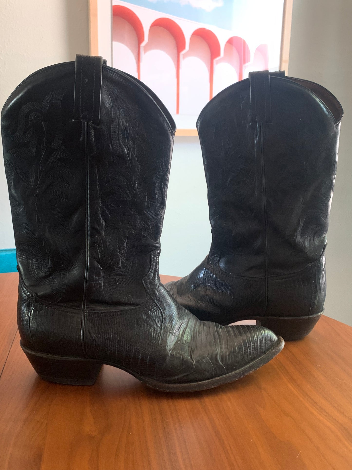 Tony Lama Black Lizard Boot, Size 12 Mens