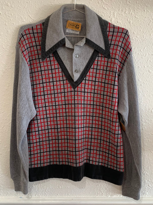 Mr. G Plaid with Velour Accents LS Sweater Polo
