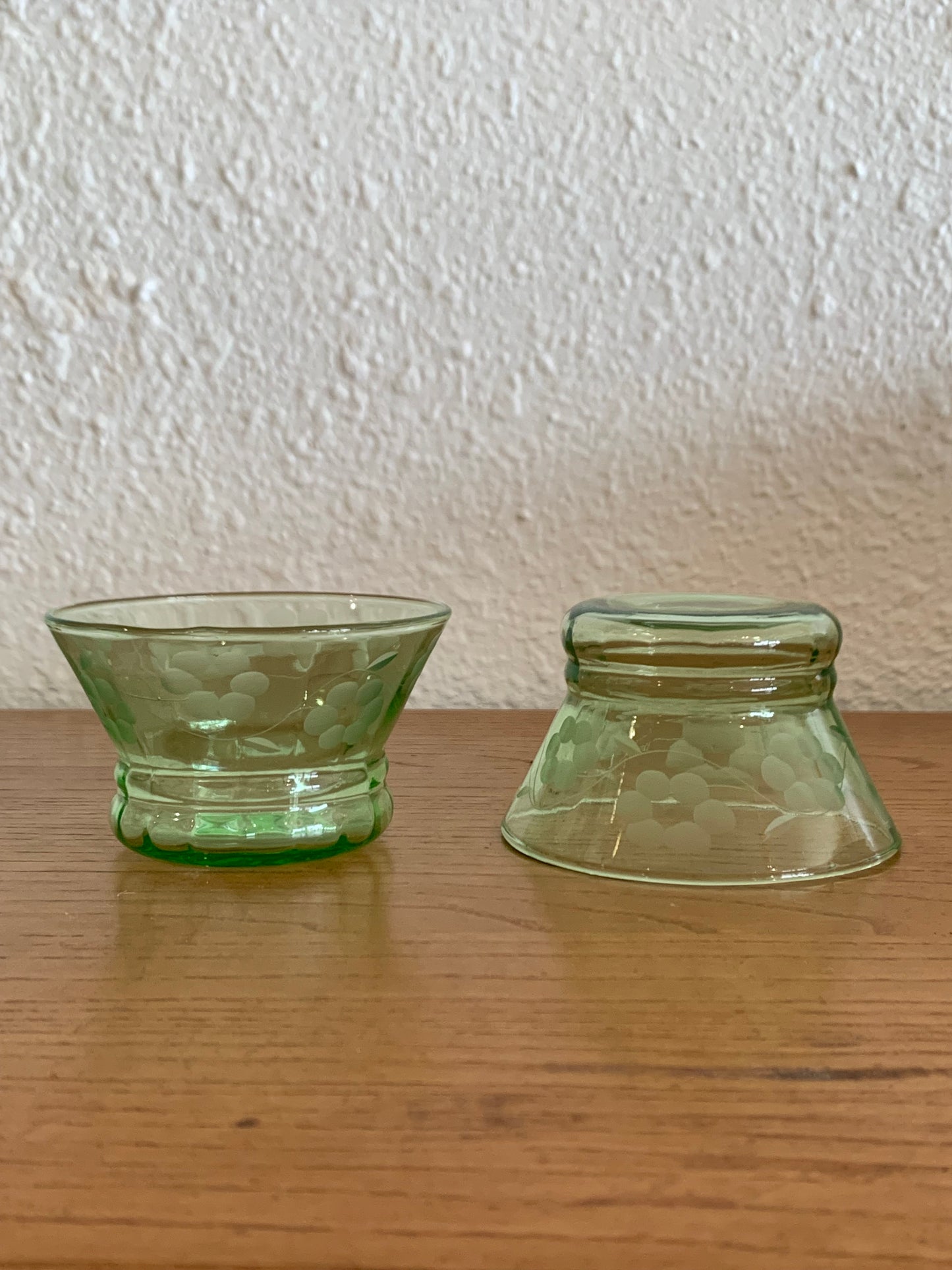 Etched Green Stemless Martini Glass