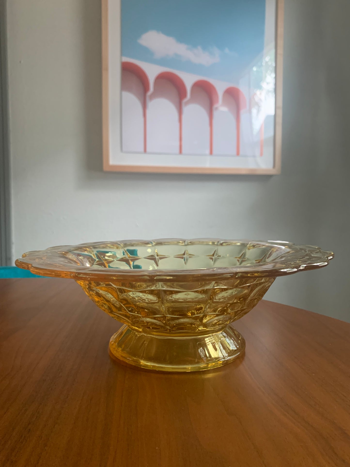 Indiana Glass Tiara Yellow Mist Footed Bowl