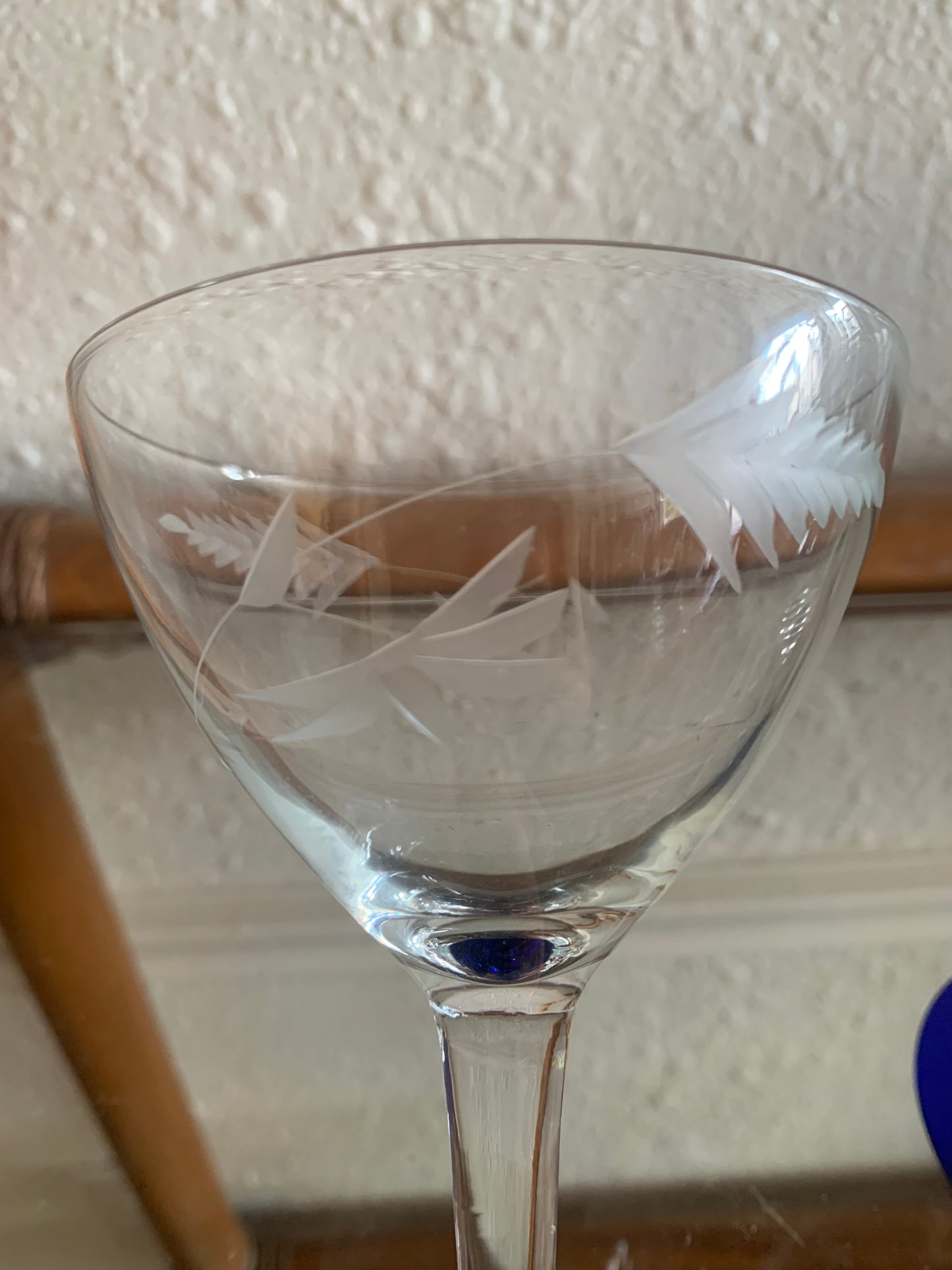 Clear Etched with Blue Base Champagne Coupe