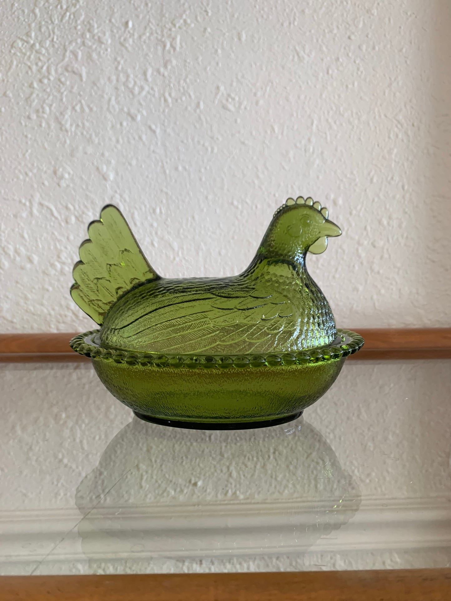 Indiana Glass Green Covered Chicken Dish