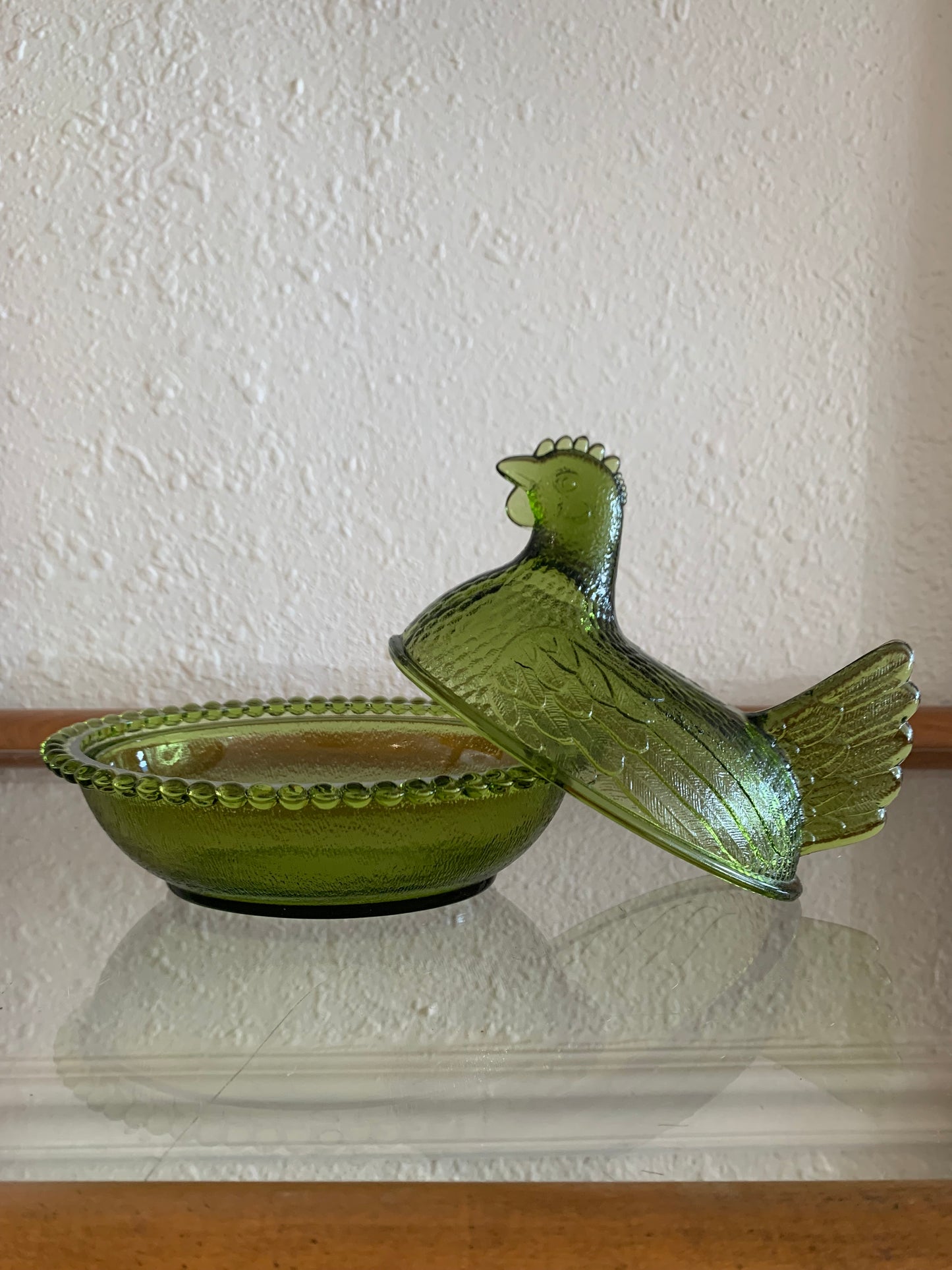 Indiana Glass Green Covered Chicken Dish