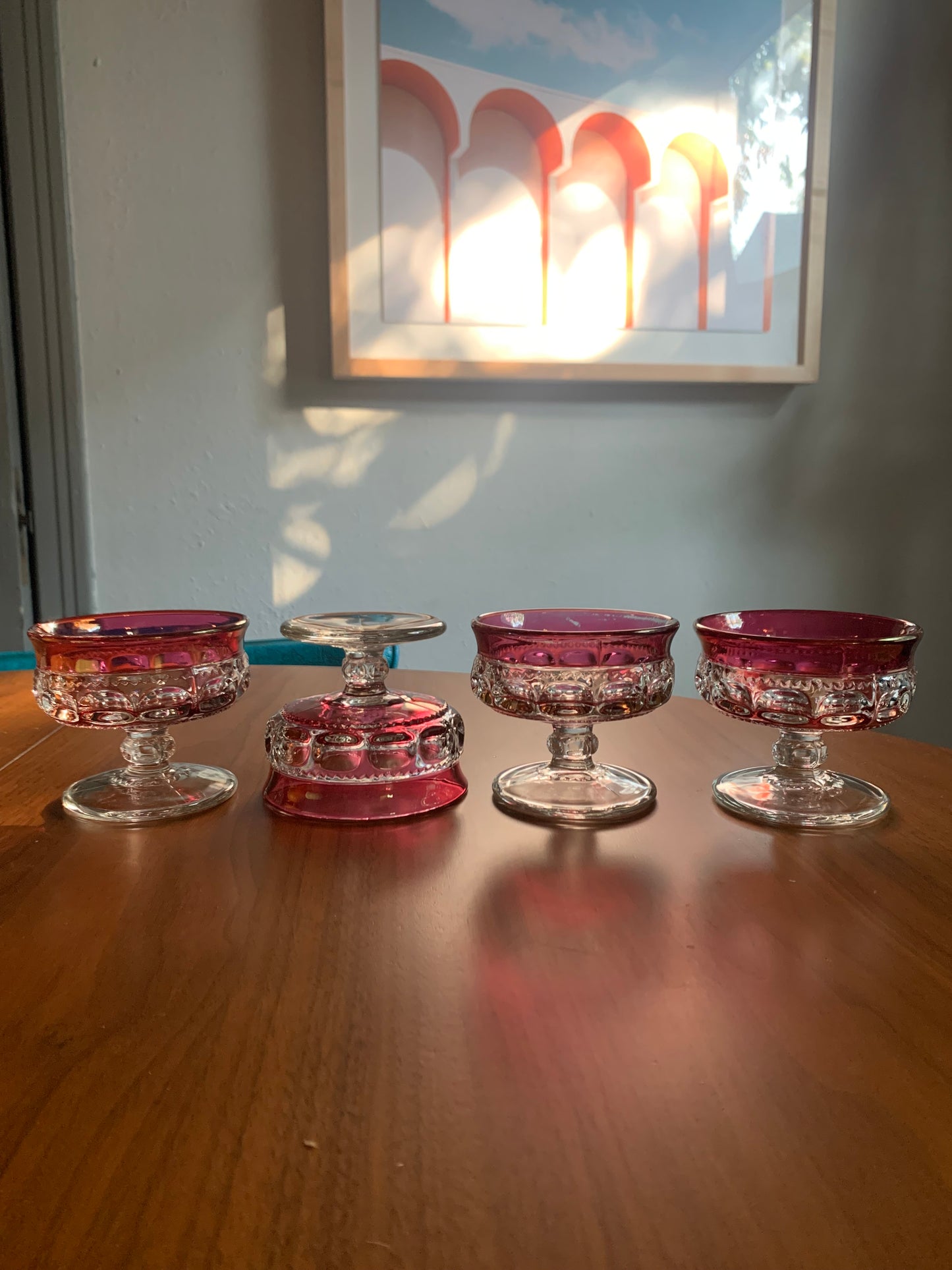 Indian Glass Kings Crown Cranberry Champagne Coupe
