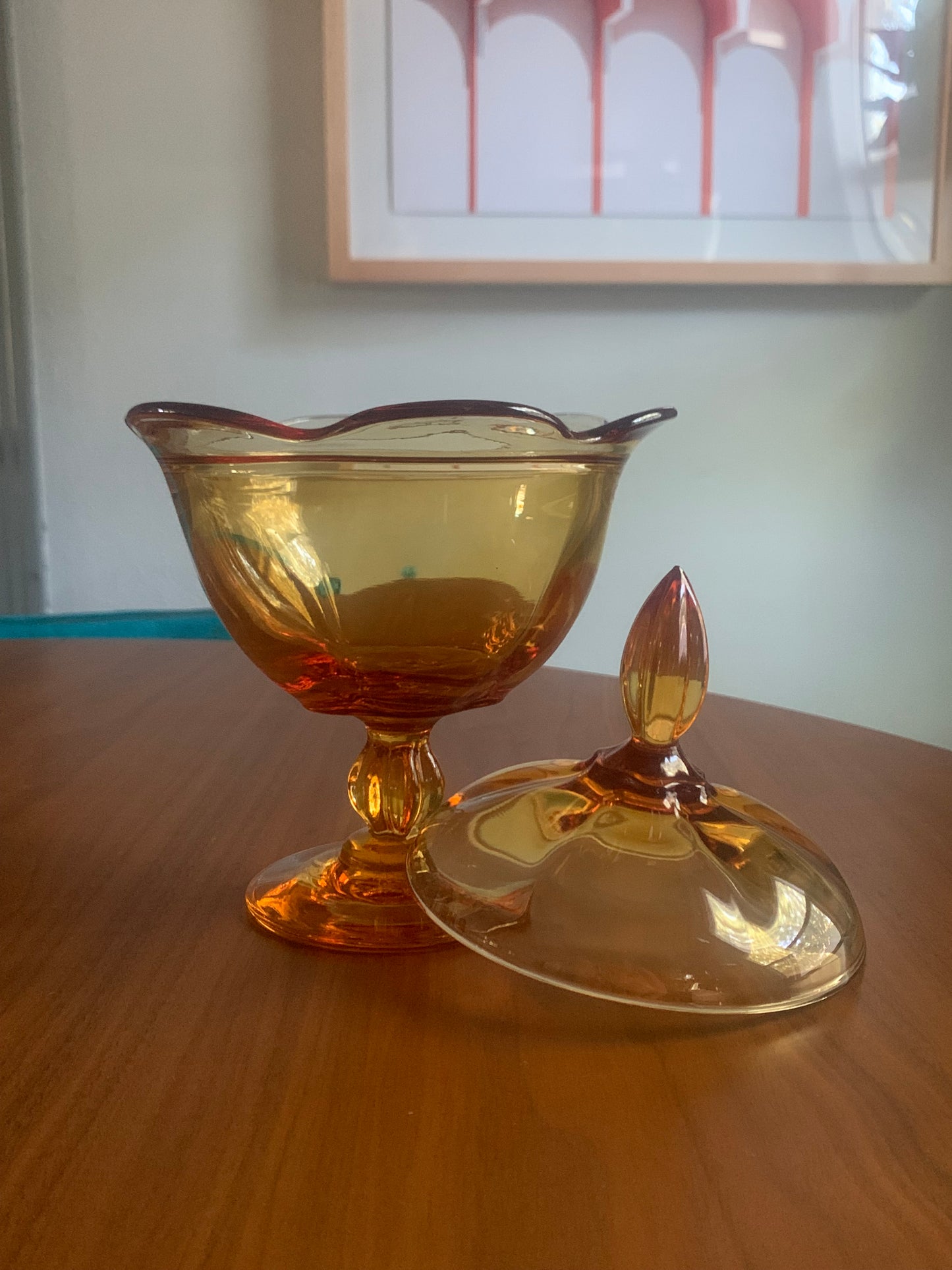 Amber Lidded Candy Dish