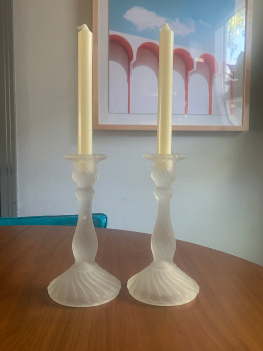 Satin Swirl Frosted Candlesticks