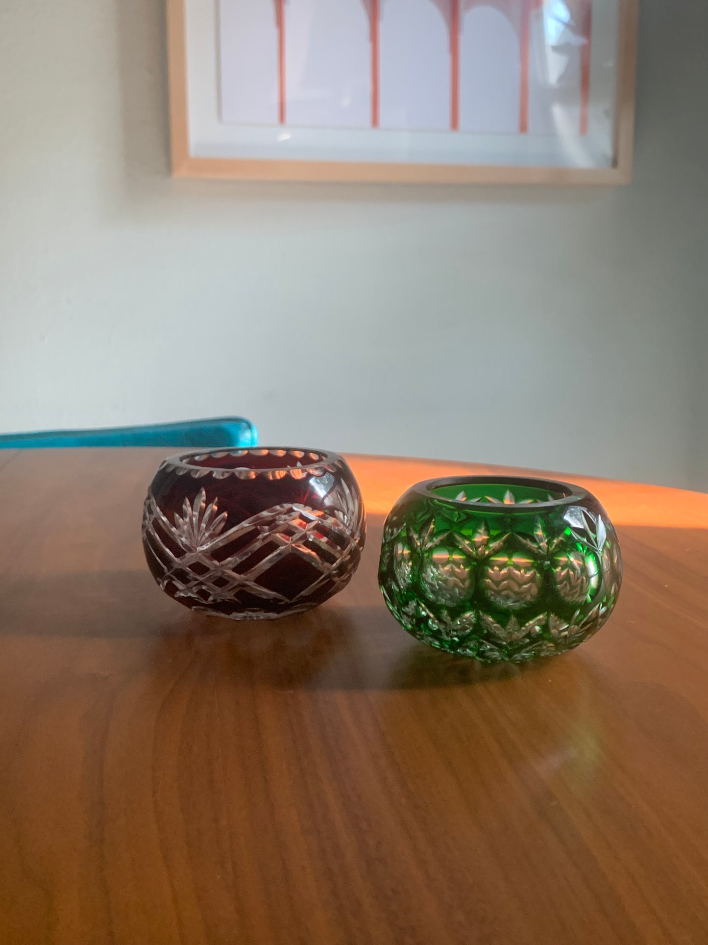 Bohemia Glass Red and Green Votive Set