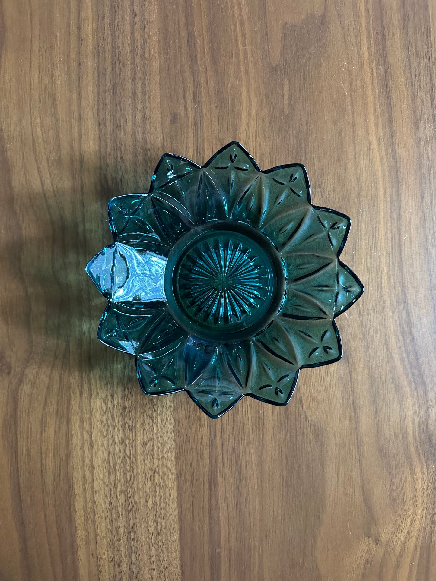 Teal Pressed Glass Small Petal Plate