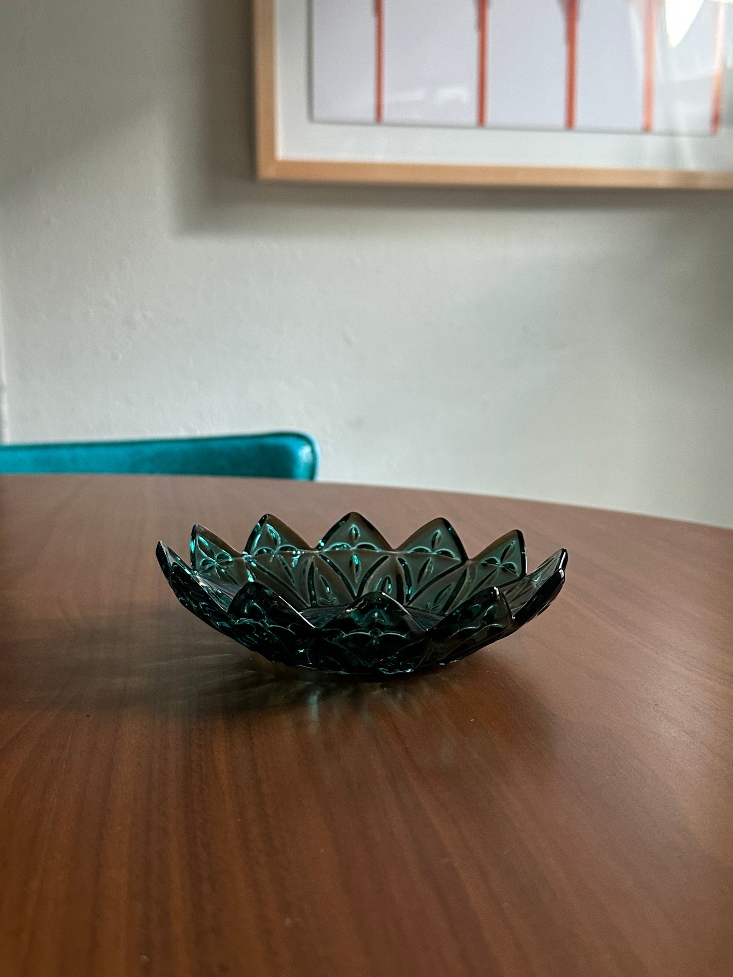 Teal Pressed Glass Small Petal Plate