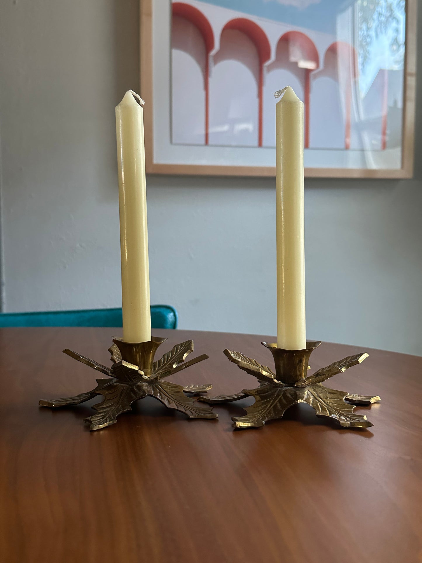 Gatco Brass Large Holly Leaf Candlesticks