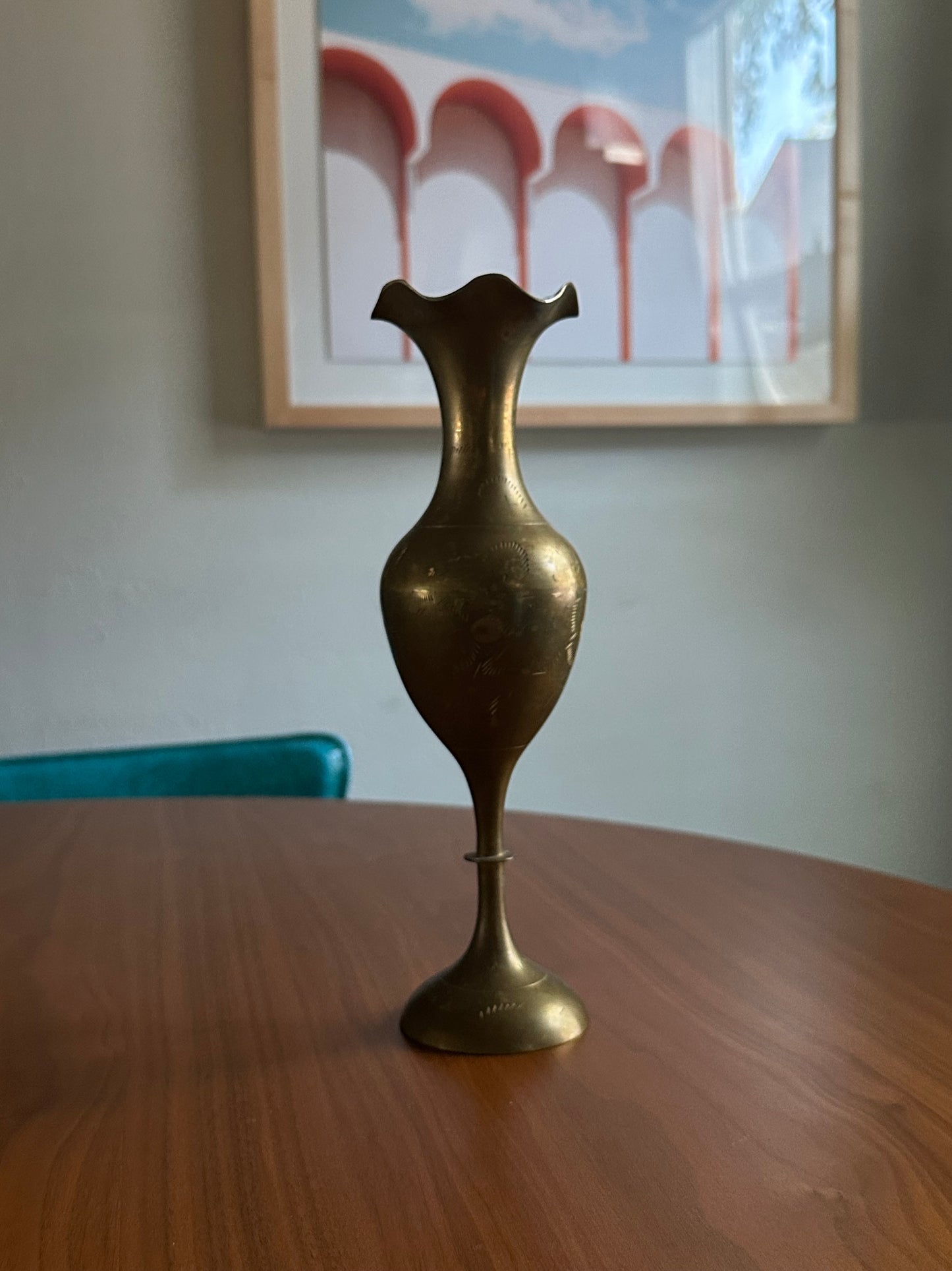 Tall Etched Brass Ruffle Vase
