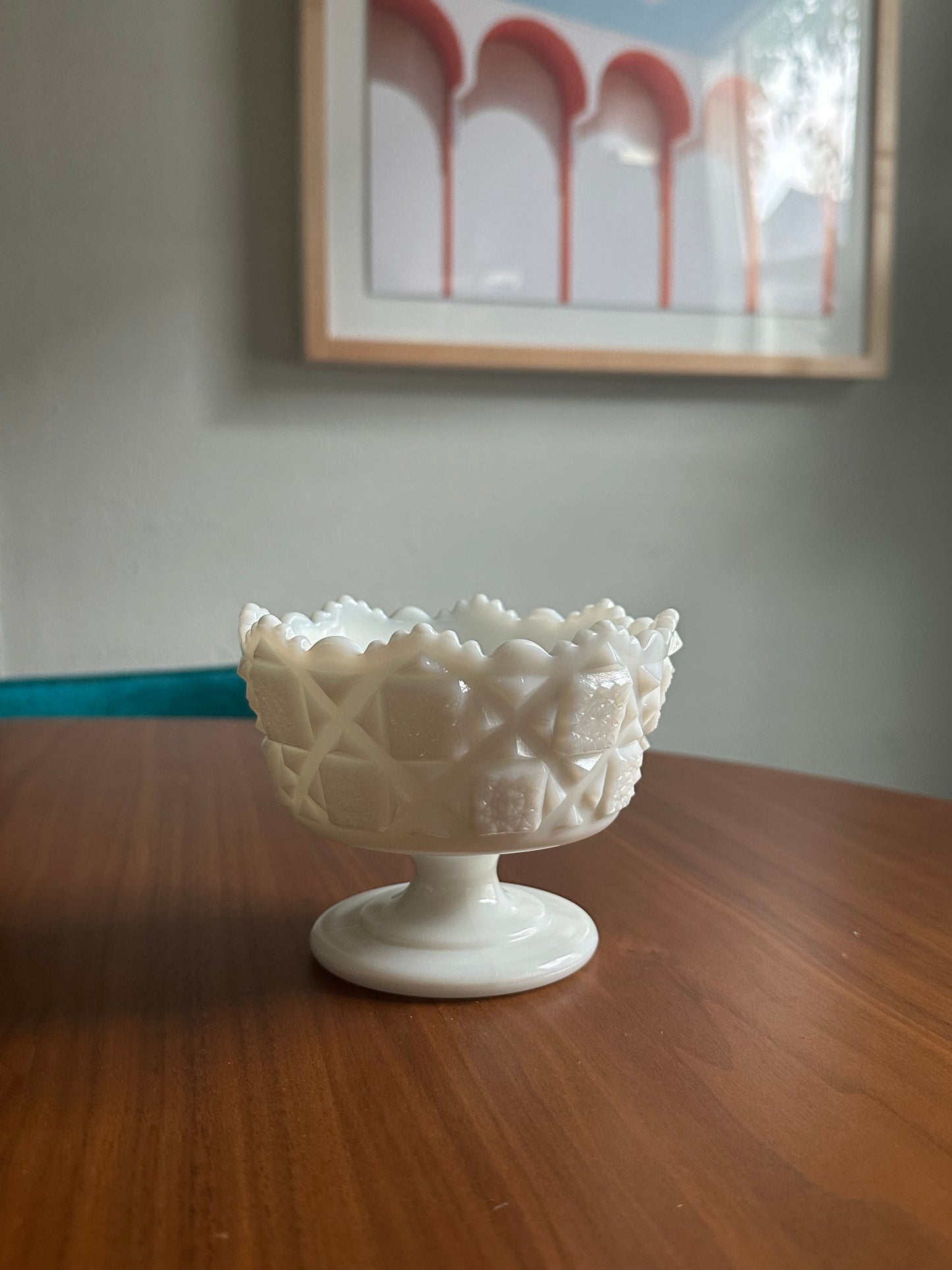 Westmoreland Quilted Milk Glass Candy Dish