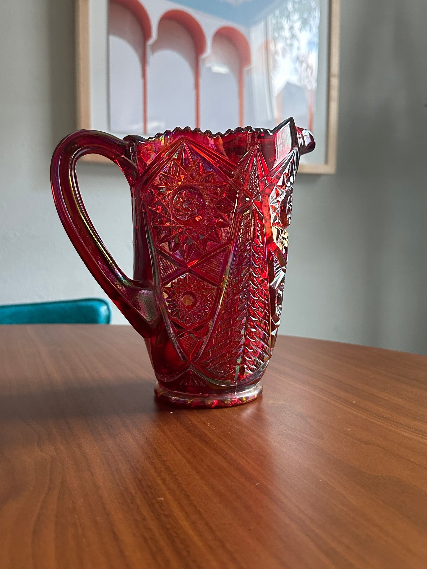 Indiana Carnival Glass Ruby Heirloom Pitcher