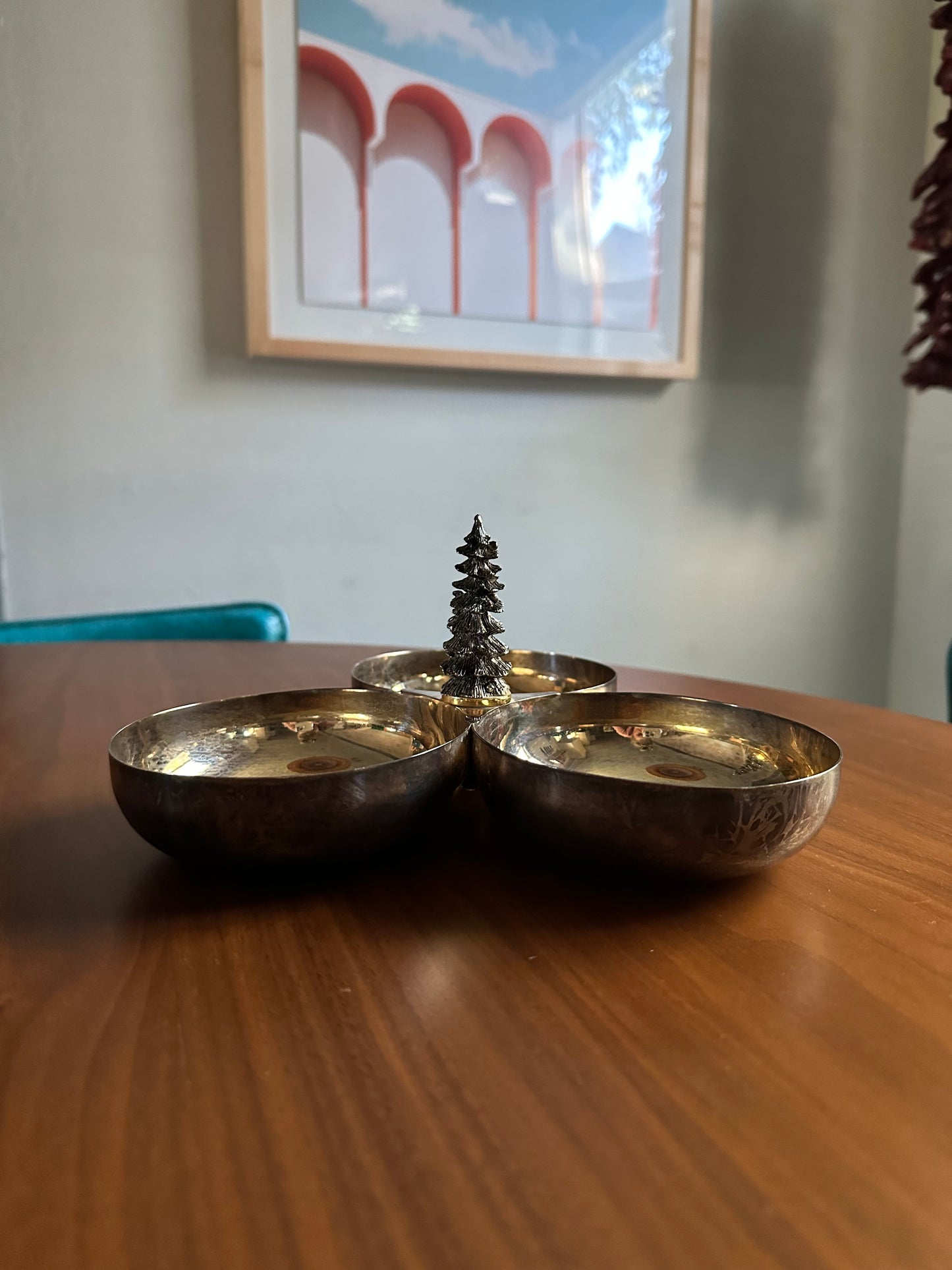 Silver Relish Tray with Christmas Tree