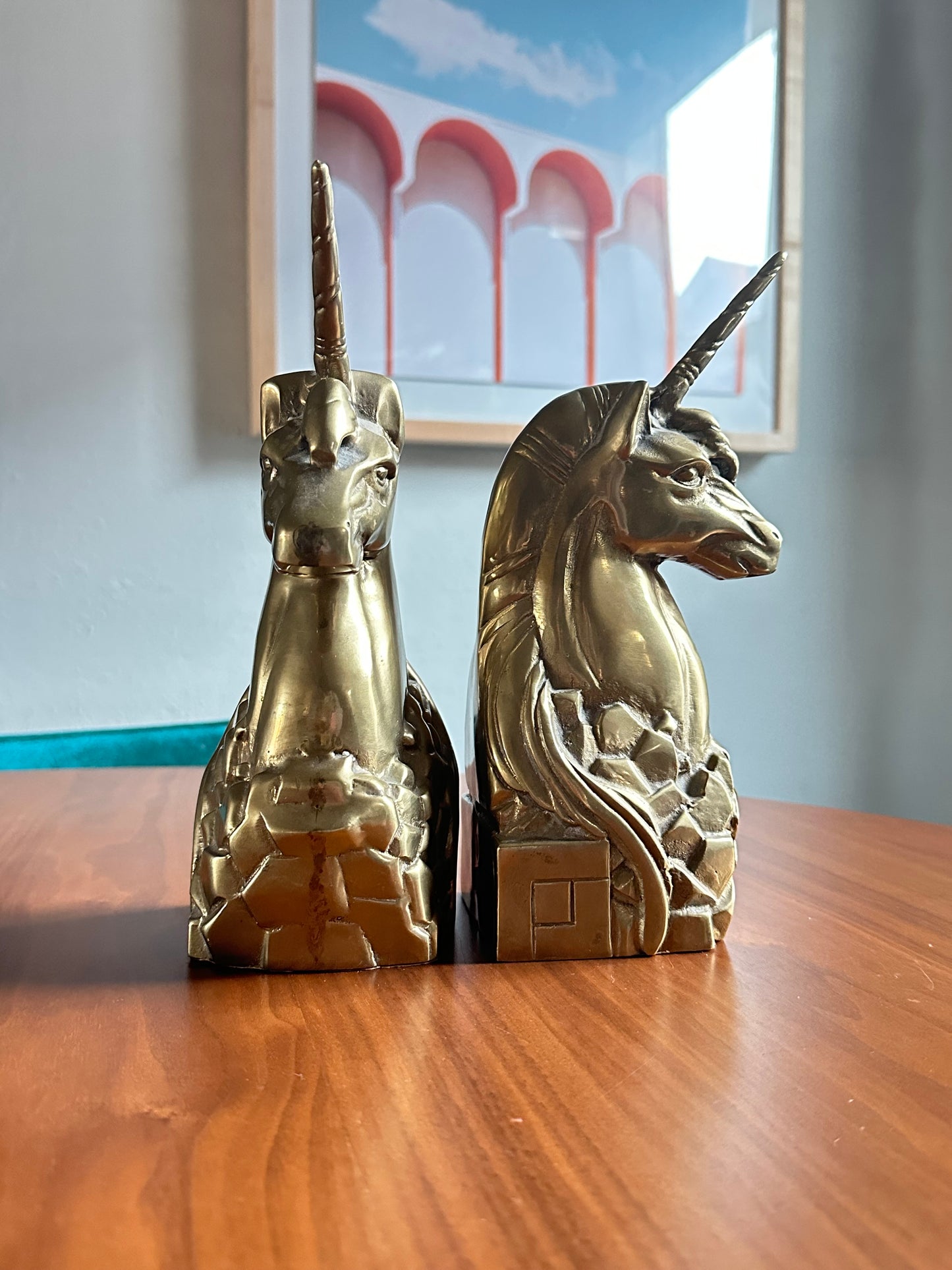 Brass Unicorn Bookends