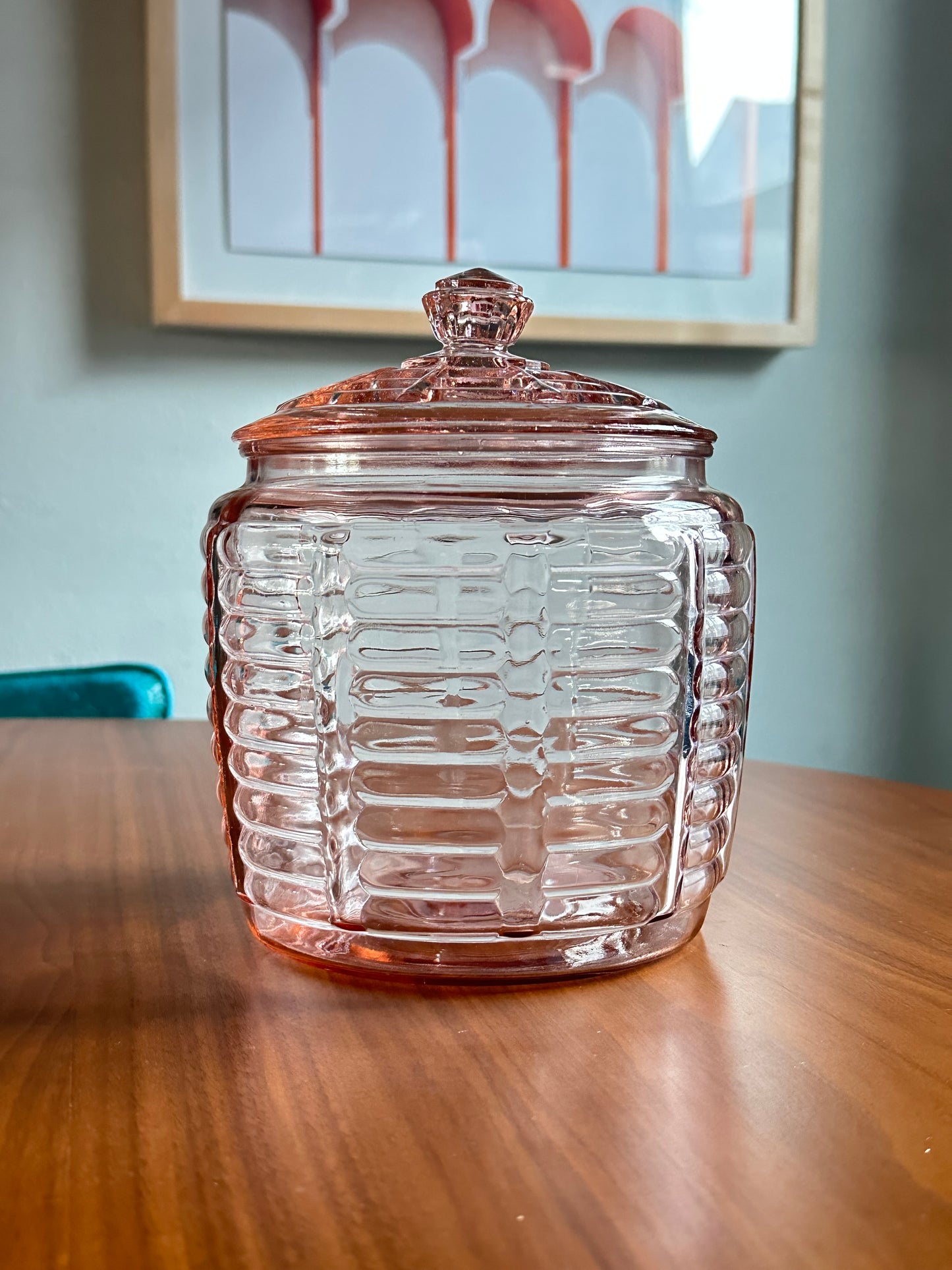 Anchor Hocking Pink Beehive Lidded Jar