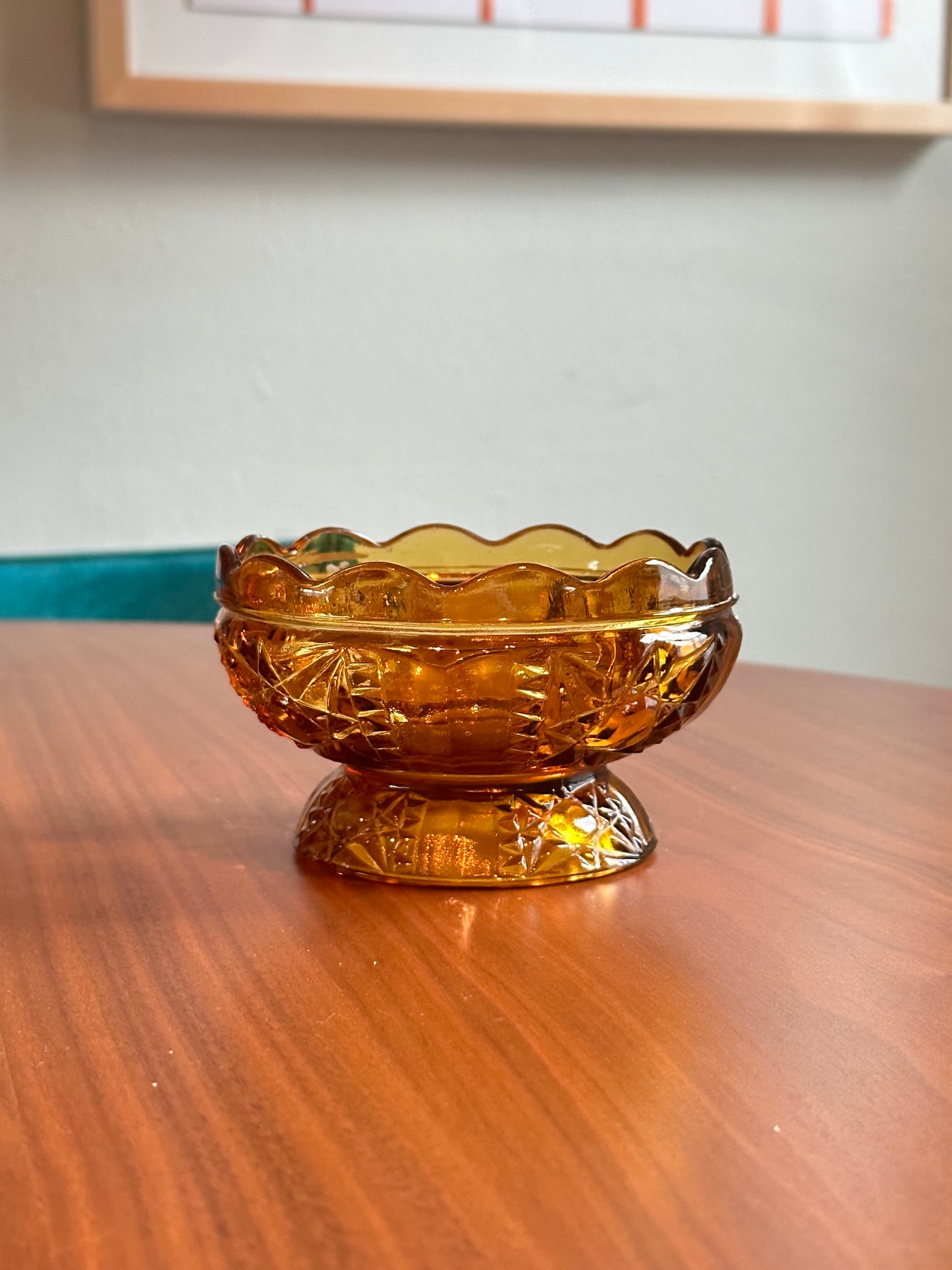 Indiana Glass Amber Stars and Bars Footed Bowl