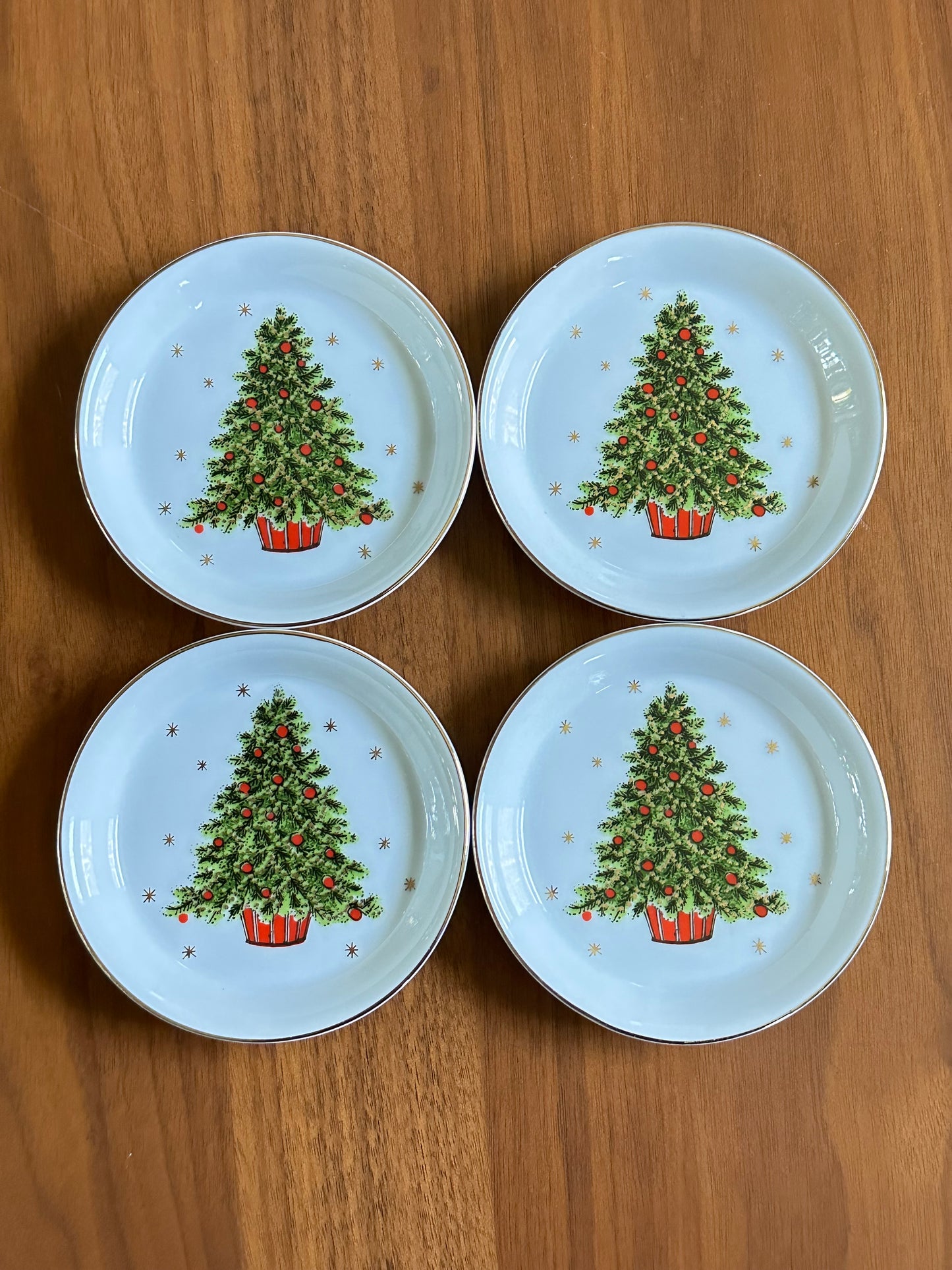 Gold Rimmed Christmas Tree Coasters