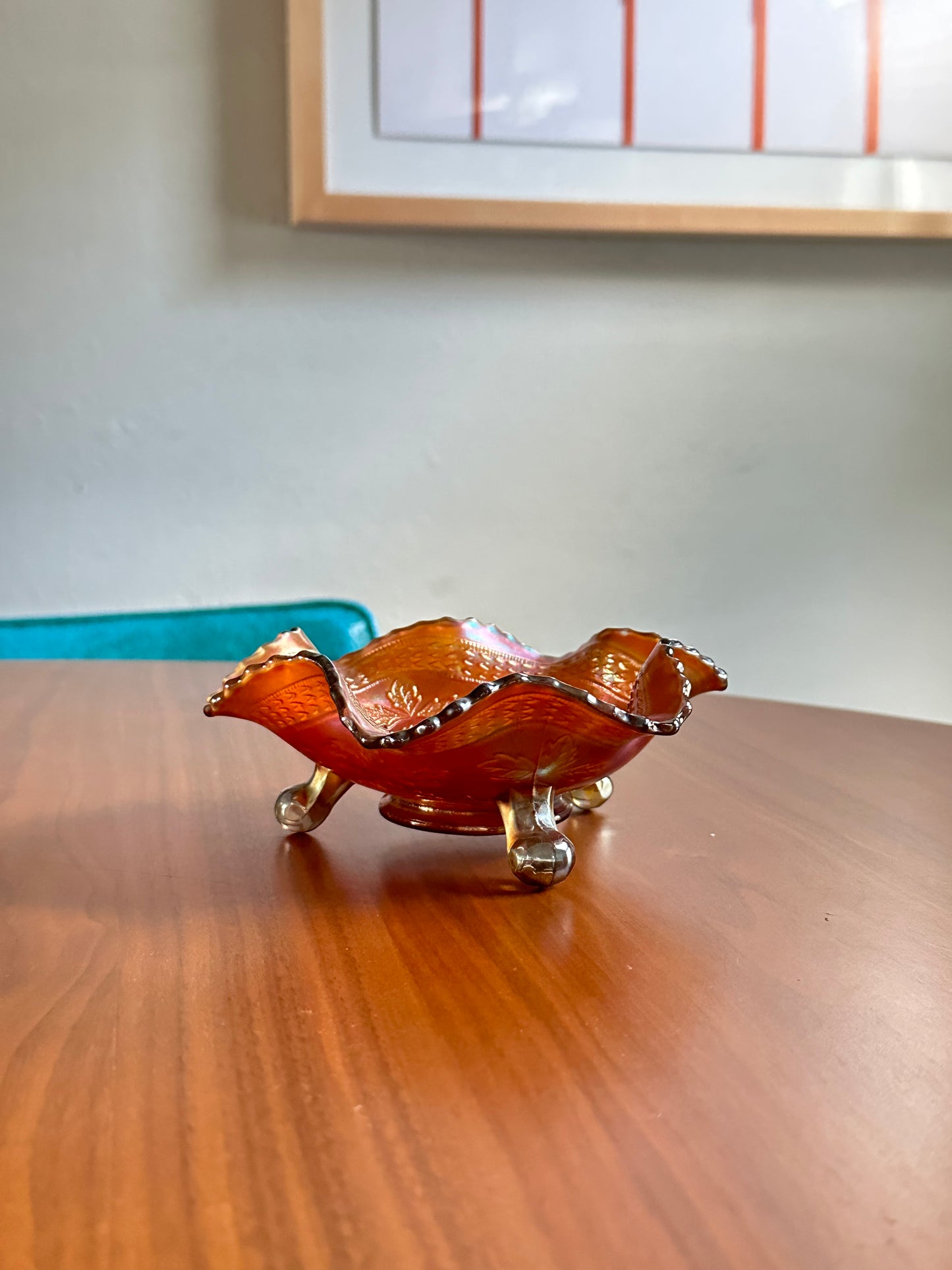 Marigold Carnival Glass Footed Bowl