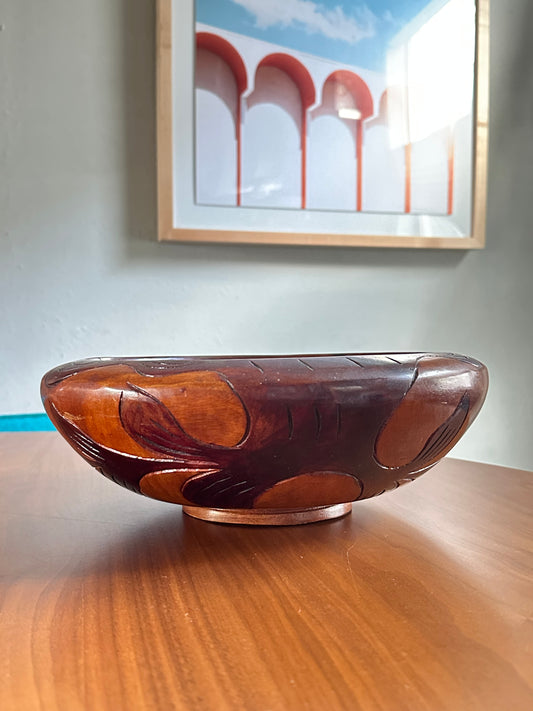 Carved Wooden Floral Bowl
