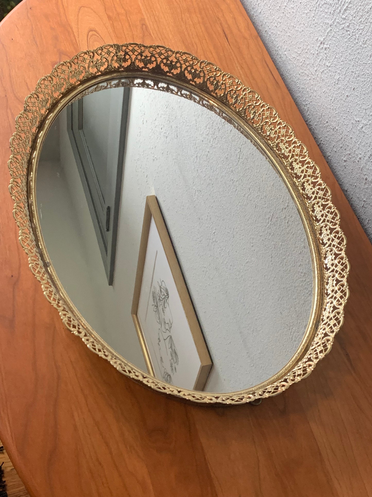 Brass Filagree Tray with Mirror