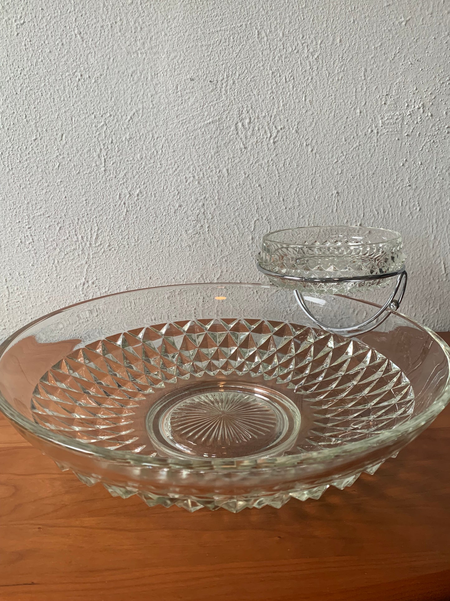Clear Cut Glass Chip and Dip Bowl Set