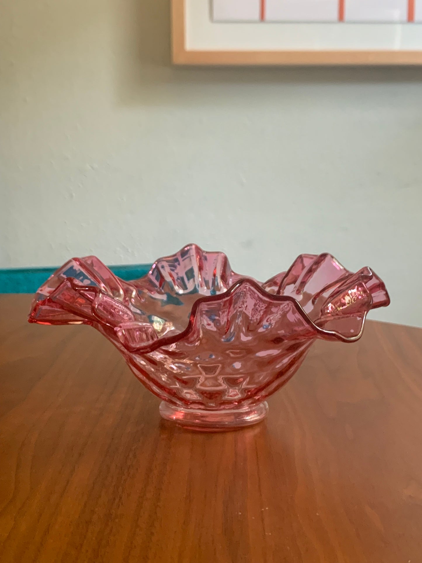 Fenton Glass Cranberry Ruffle Bowl