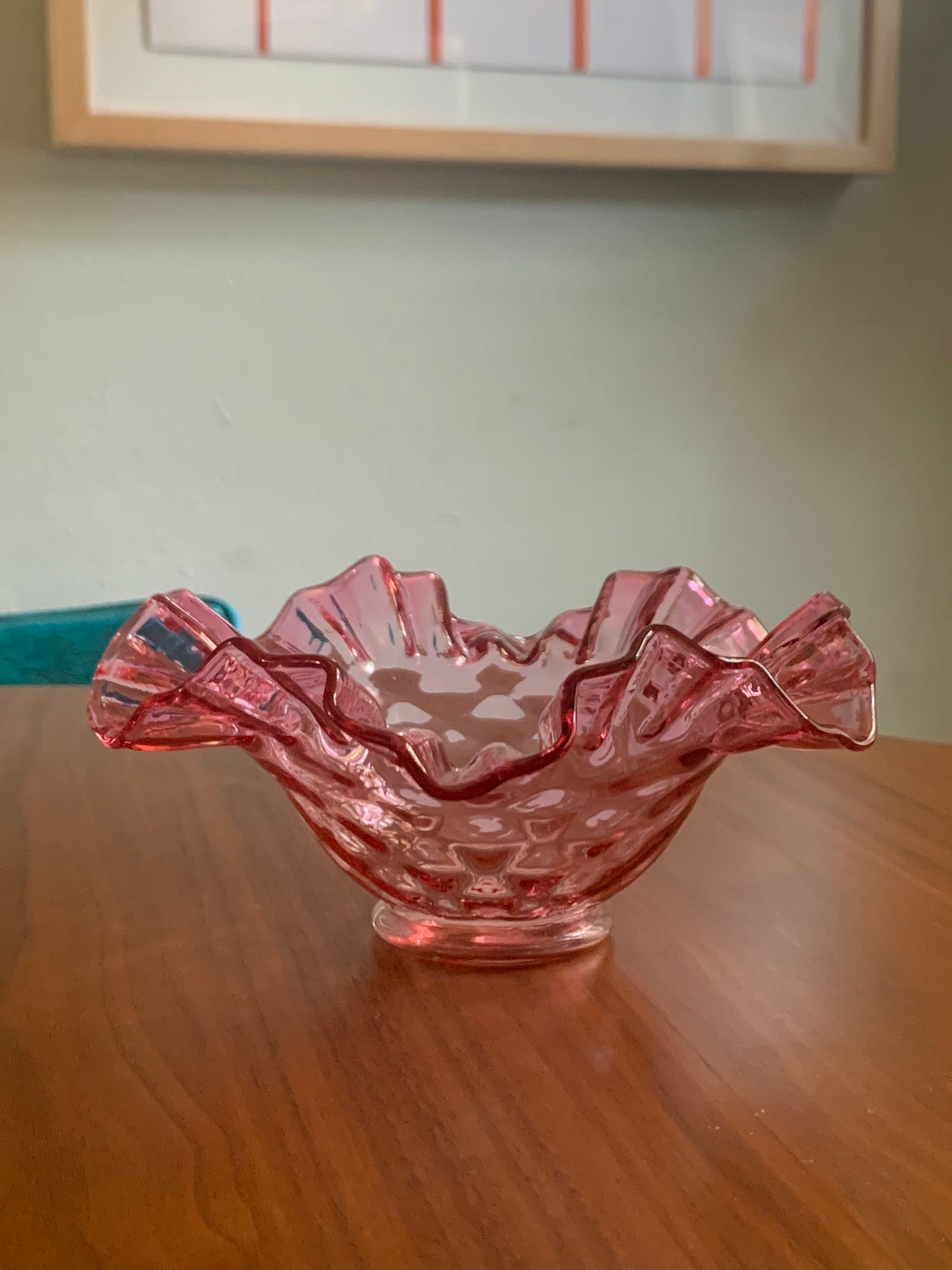 Fenton Glass Cranberry Ruffle Bowl