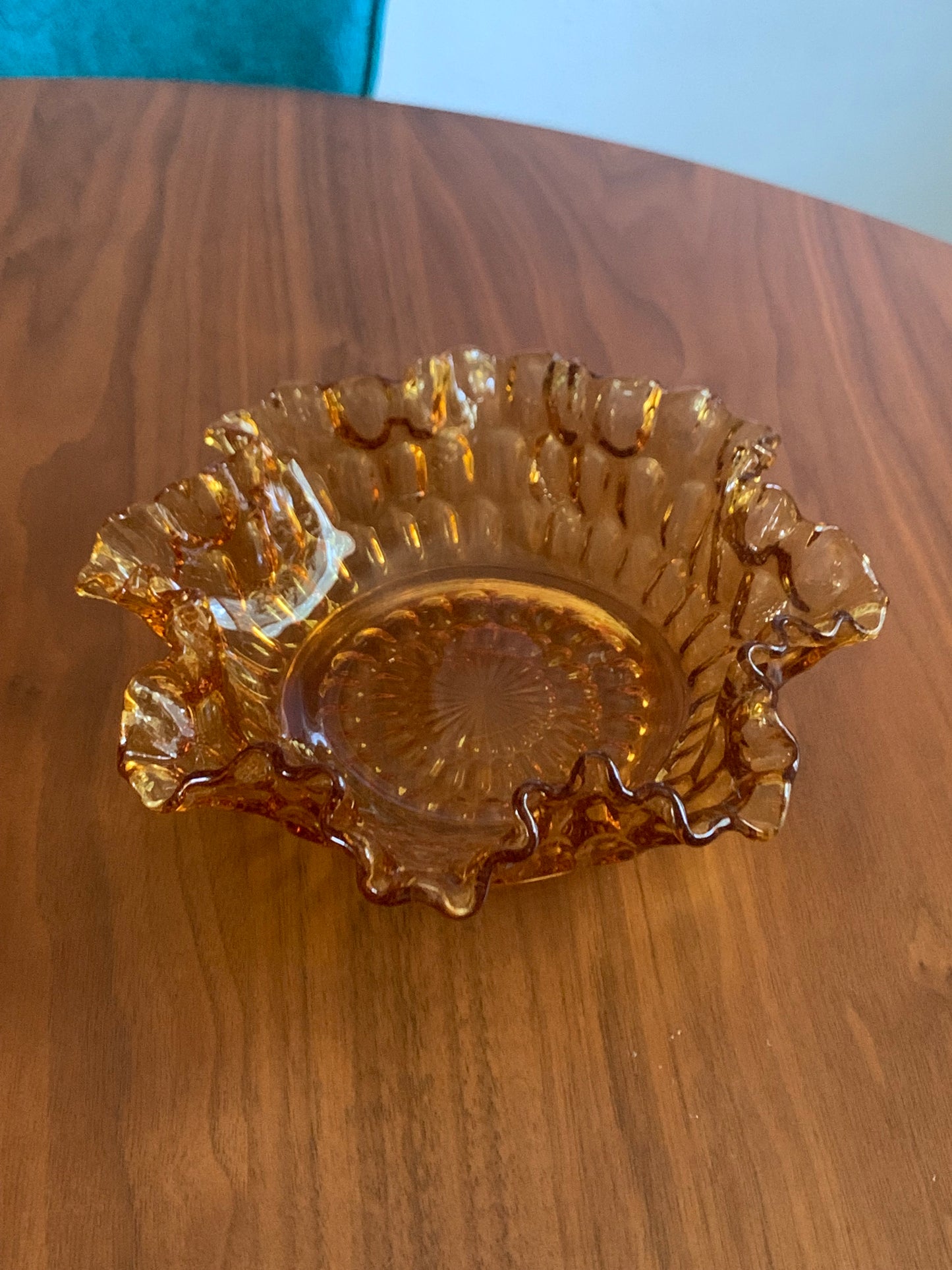 Fenton Glass Amber Thumbprint Colonial Bowl